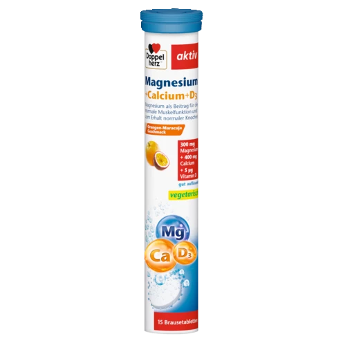 Abbildung der Produktverpackung Doppelherz aktiv Magnesium + Calcium + D3 Brausetabletten Frontansicht